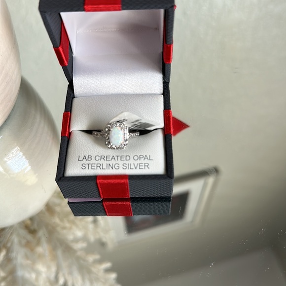 Womens Lab Created White Opal Sterling Silver Cushion Halo Cocktail Ring - Picture 5 of 6